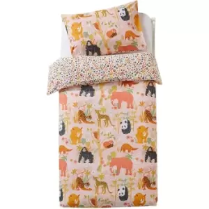 Image of Little Furn Childrens/Kids Endangered Safari Duvet Cover Set (Double) (Pink) - Pink
