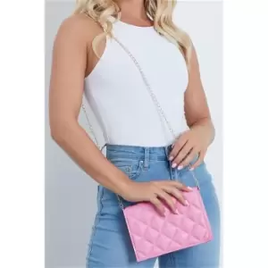 Image of I Saw It First Baby Pink Padded Quilted Mini Cross Body Bag With Chain - Pink