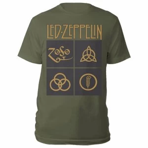 Image of Led Zeppelin - Gold Symbols in Black Square Mens X-Large T-Shirt - Green
