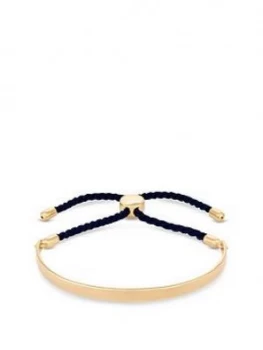 Image of Simply Silver Gold Plated Sterling Silver Personalised Engravable Bar Adjustable Navy Toggle Bracelet