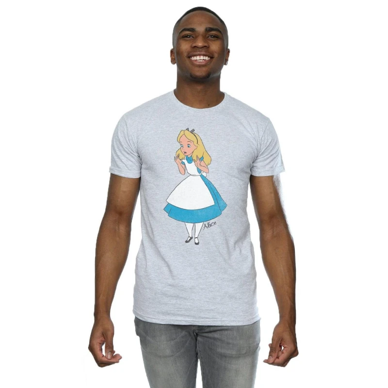 Image of Disney Men Alice In Wonderland Surprised Alice T-Shirt in Grey Size: Small Grey S Male 5057245571654