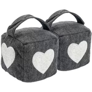 Image of Nicola Spring - Herringbone Door Stops - 16 x 16cm - Heart - Pack of 2
