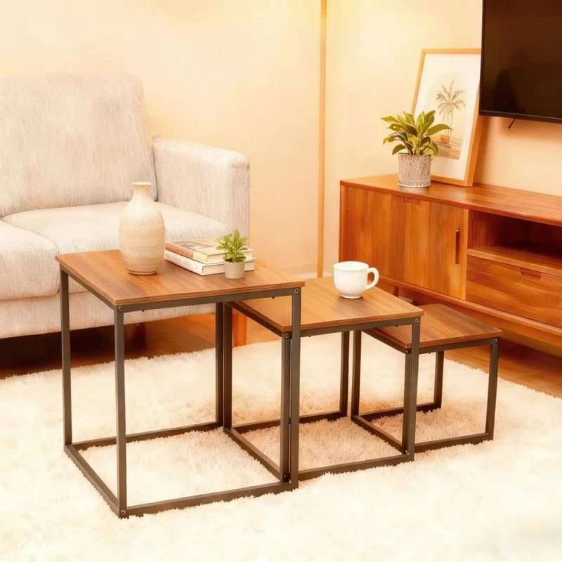 Image of Alivio Space-Saving Nesting Coffee Table Set for Home & Office (3 PC ) in Brown Brown Unisex