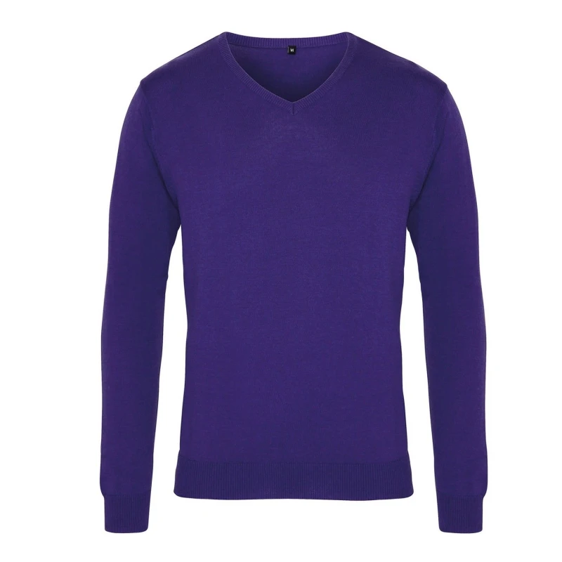 Image of Premier Premier Men Knitted Cotton Acrylic V Neck Sweatshirt in Purple Size: X-Small Purple XS Male 5063470720934