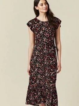 Image of Wallis Ditsy Midi Dress - Black, Size 8, Women