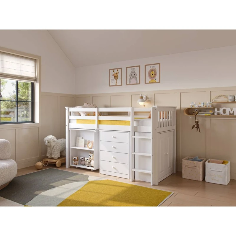 Image of Flair Soban Shorty Midsleeper Cabin Bed with Desk White Size: Junior White Unisex Junior