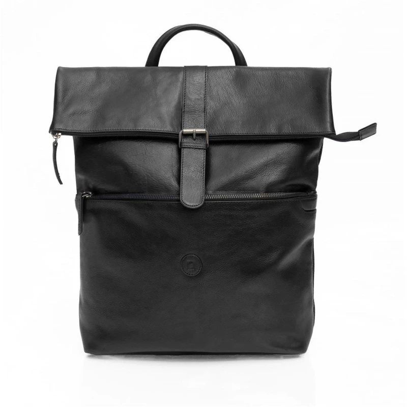 Image of PRIMEHIDE 'Orion' Leather Mens Rolltop Rucksack Black