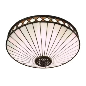 Image of Fargo 2 Light Medium Ceiling Flush Light Dark Bronze, Tiffany Glass, E27