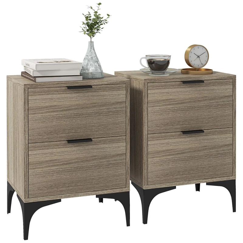 Image of HOMCOM Bedside Tables Set of 2 with 2 Drawers for Bedroom - Living Room - Grey TJ Hughes 5056725544041