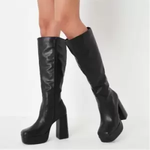 Image of Missguided Platform Knee High Boots - Black