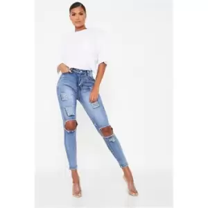 Image of I Saw It First High Waist Stretch Distressed Skinny Jeans - Blue