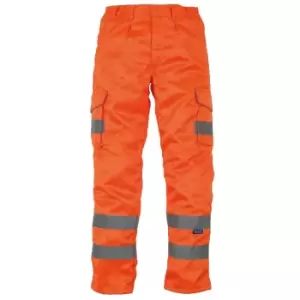 Image of Yoko Mens Hi Vis Polycotton Cargo Trousers With Knee Pad Pockets (Pack of 2) (30R) (Orange)