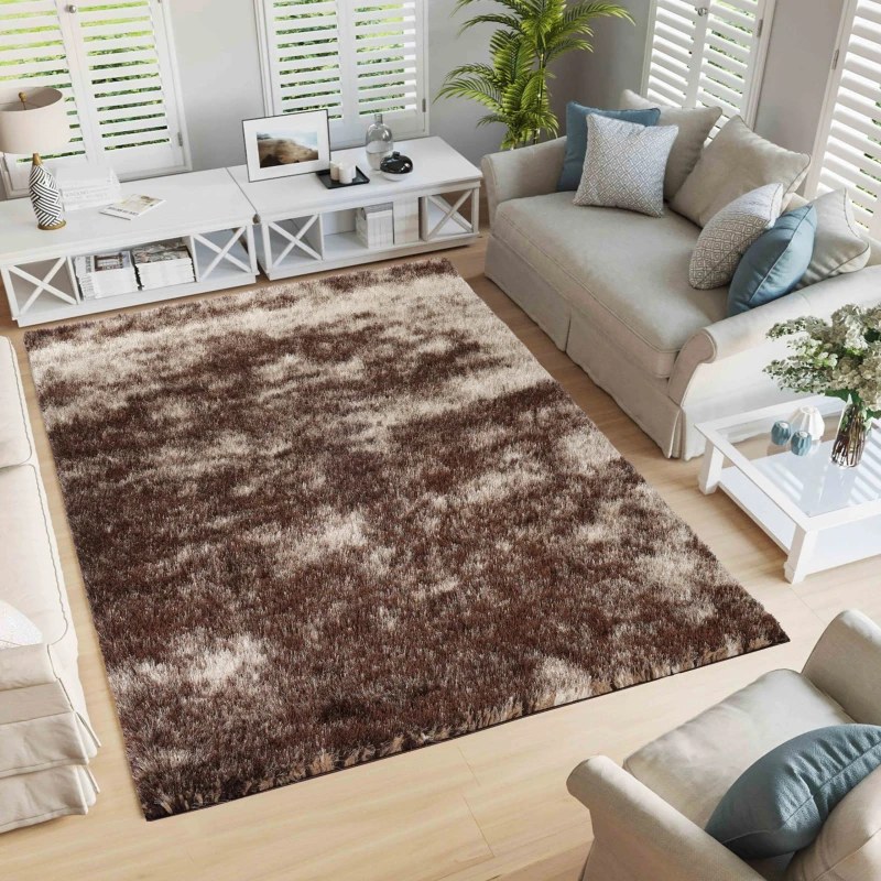 Image of Modern Soft Two Tone Shimmer Shaggy Area Rugs Bronze 160X230 Cm