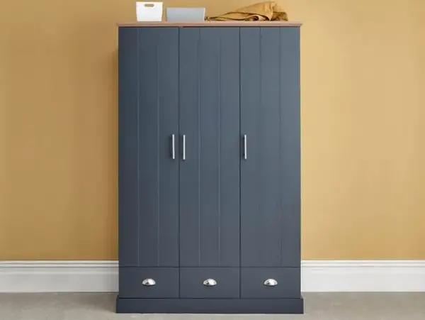 Image of GFW Kendal Slate Blue and Oak 3 Door 3 Drawer Triple Wardrobe