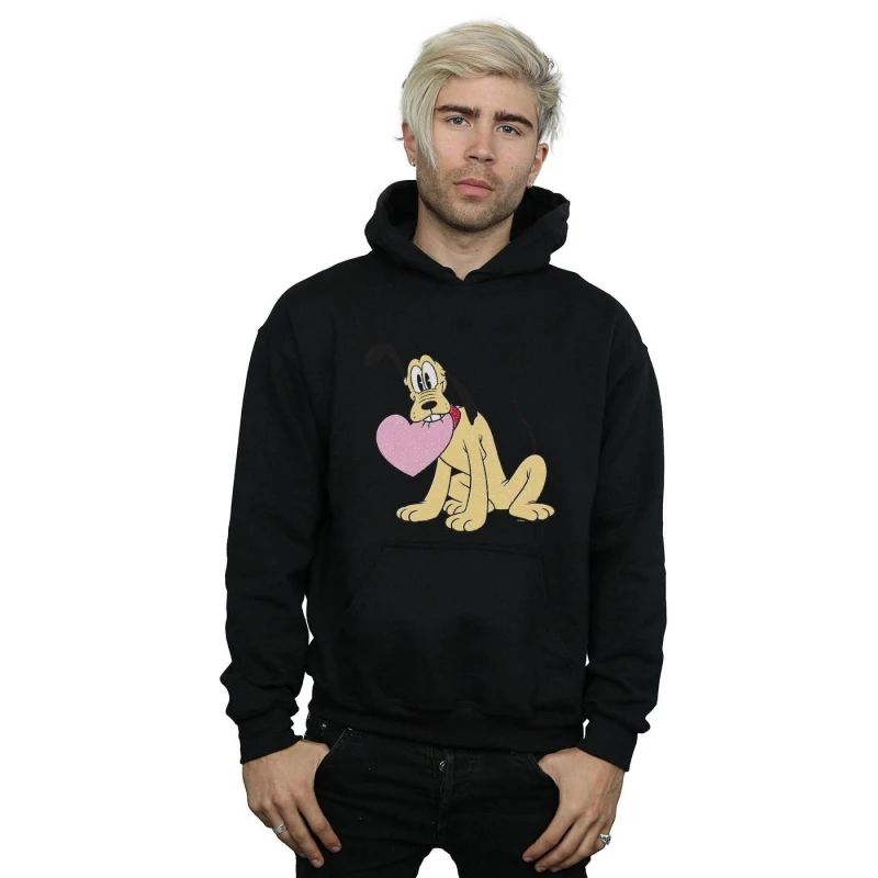 Image of Disney Men Pluto Love Heart Hoodie in Black Size: Small Black S Male 5059114437283