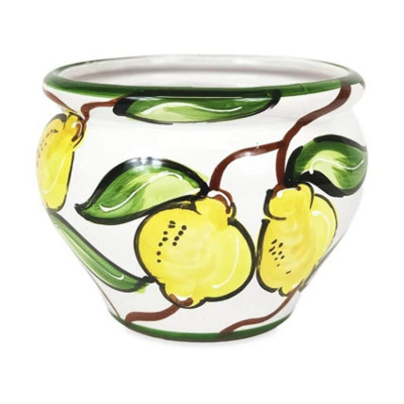 Image of Verano Spanish Ceramics Lemons Hand Painted Outdoor Garden Patio Terrace Bola Plant Pot (D) 25cm Multi unisex