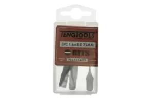 Image of Teng Tools FL2516A03 3pk 8.0mm Flat Bit - 25mm Long for Slotted Heads 1/4" Hex