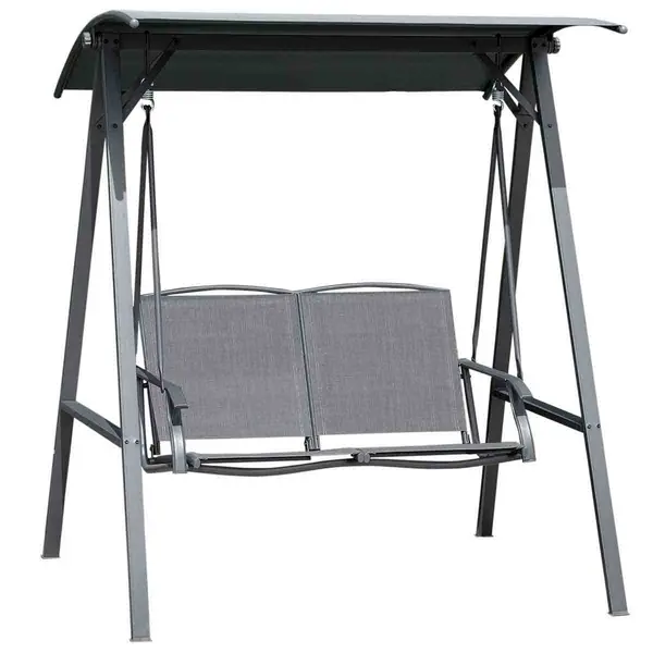 Image of Outsunny 2 Seater Garden Swing Chair Swing Bench with Adjustable Canopy, Grey 84A-251CG
