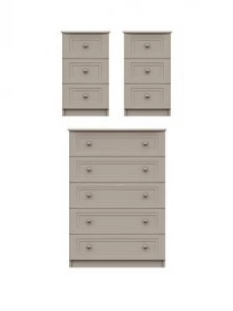 Image of Reid 3 Piece Ready Assembled Package - 5 Drawer Chest And 2 Bedside Cabinets
