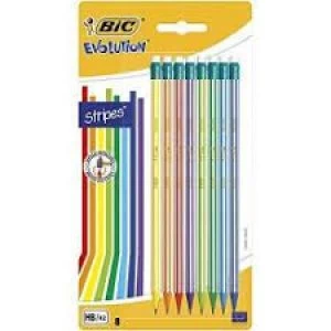 Image of Bic Evo Striped Pencil with Eraser 8 pack
