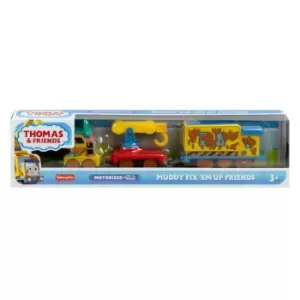 Image of Fisher-Price Thomas & Friends Fix 'Em Up Friends Motorized Vehicle Set With Toy Train Engine And Crane For Kids Ages 3 Years And Up