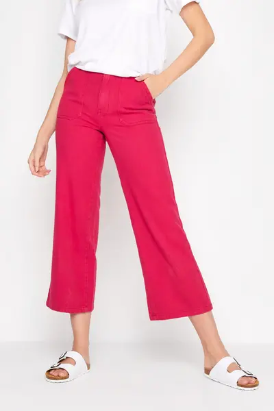 Image of Long Tall Sally Tall Wide Leg Cropped Trousers Pink