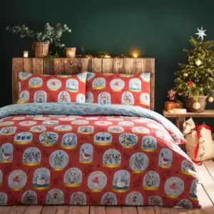 Image of Furn. Twelve Days Of Christmas Double Duvet Cover Set Cotton Polyester Red