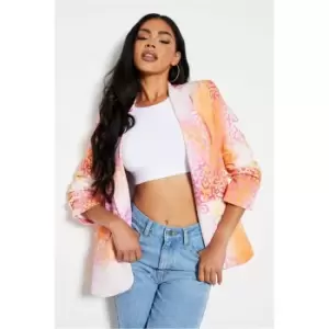 Image of I Saw It First Hot Pink & Orange Leopard Ruched Sleeved Blazer - Pink