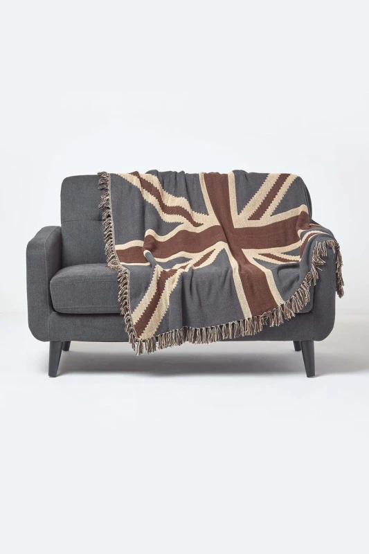 Image of Homescapes Cotton Union Jack Flag Throw Size: 150cm x 200cm Multicolor Unisex 150cm x 200 cm
