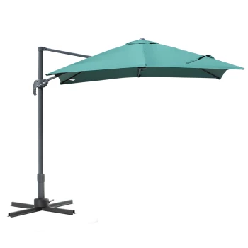 Image of Outsunny 2.5 x 2.5m Patio Offset Parasol Umbrella Cantilever Hanging Sun Shade Canopy Shelter 360° Rotation with Cross Base - Green