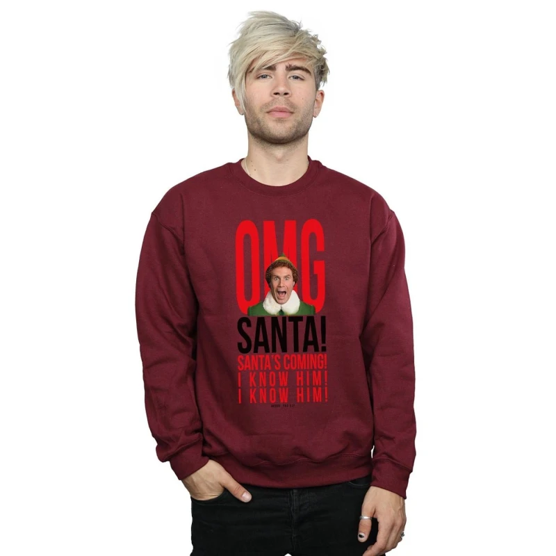 Image of Elf Elf Men OMG Santa I Know Him Sweatshirt in Burgundy Size: Small Burgundy S Male 5057981618491