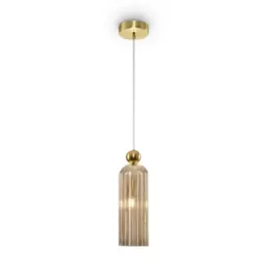 Image of Antic Modern Slim Pendant Ceiling Light Gold, Glass Cognac Shade