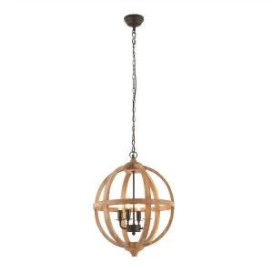 Image of 4 Light Spherical Pendant Mango Wood, Dark Bronze Paint, E14