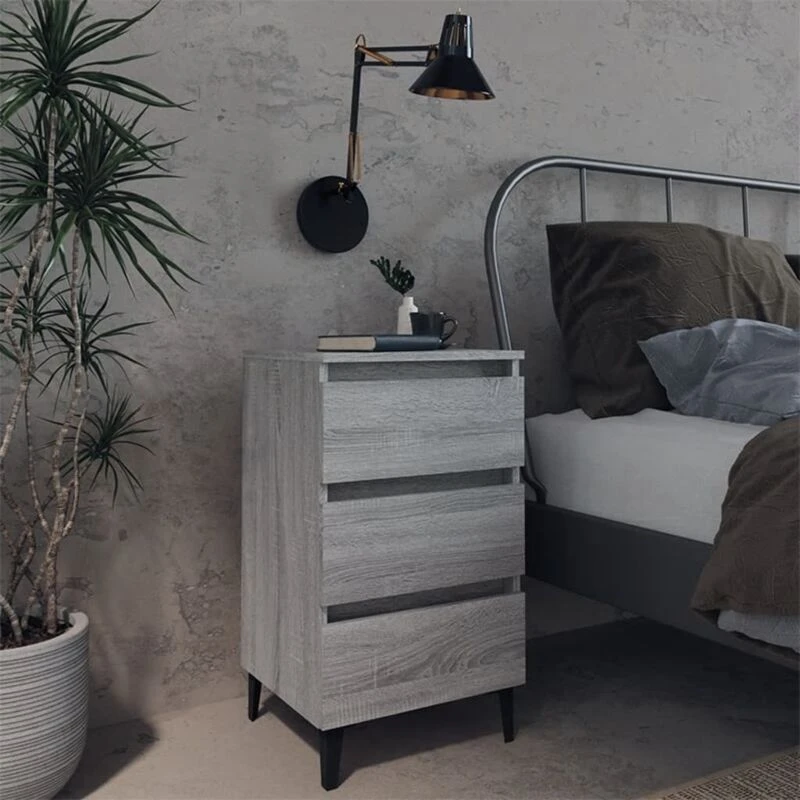 Image of VIDAXL Bed Cabinet with Metal Legs Grey Sonoma 40x35x69cm Vidaxl 8720286854914