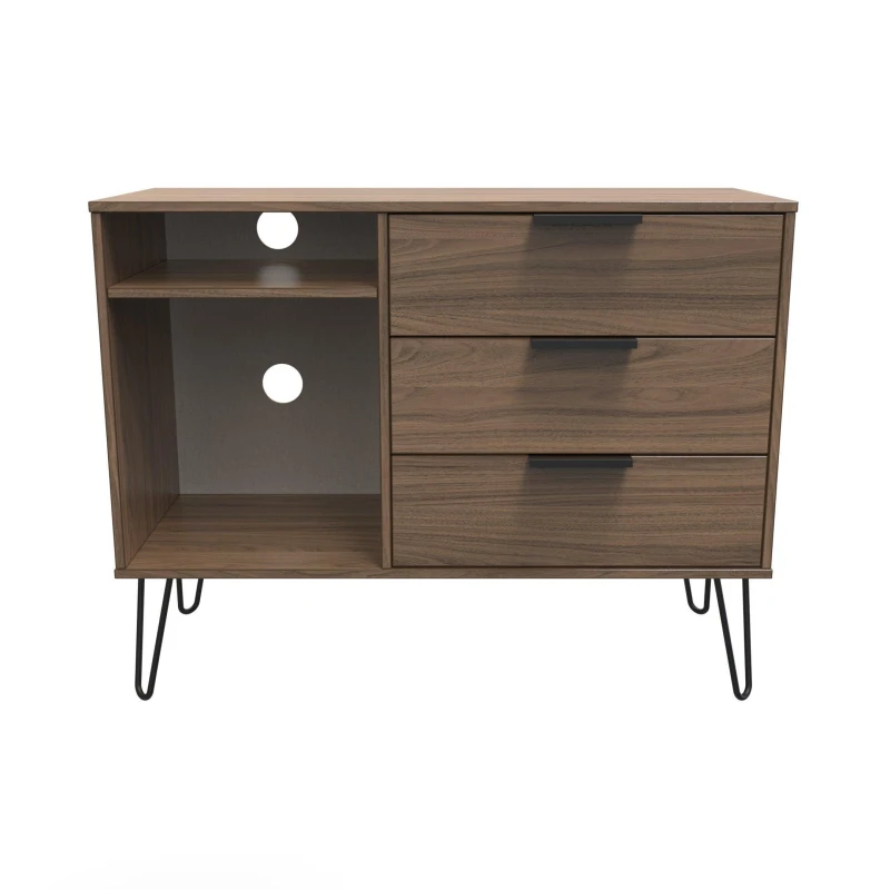 Image of Ready Assembled 2 U Fuji 3 Drawer TV Unit (Ready Assembled) in Walnut Walnut Unisex