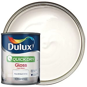 Image of Dulux Quick Dry Pure Brilliant White Gloss High Sheen Paint 750ml