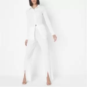 Image of Missguided Split Hem Plisse Trousers - Cream