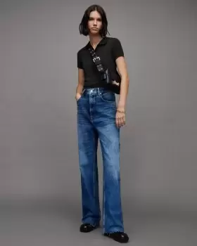 Image of AllSaints Hallie Short Sleeve Ribbed Polo T-Shirt