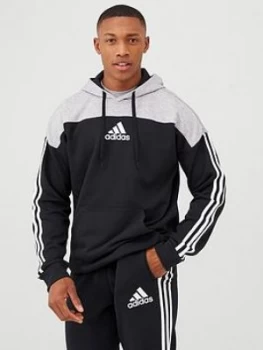 Image of Adidas 3 Stripe Panel Overhead Hoodie - Black/Grey