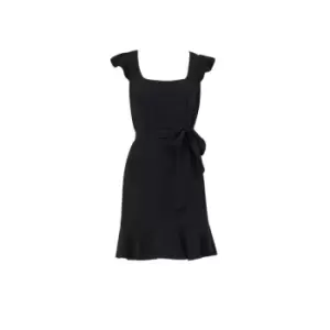 Image of Adrianna Papell Crepe Flounce Dress - Black
