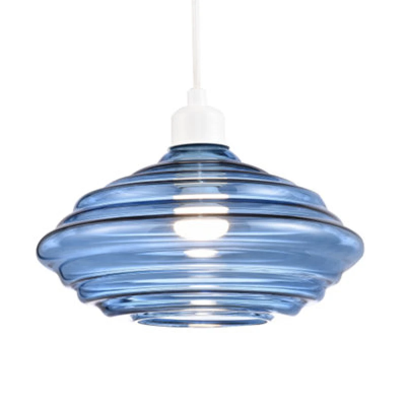 Image of Happy Homewares Modern Ribbed Honeycomb Glass Pendant Light Shade In Midnight Blue 26Cm Diameter