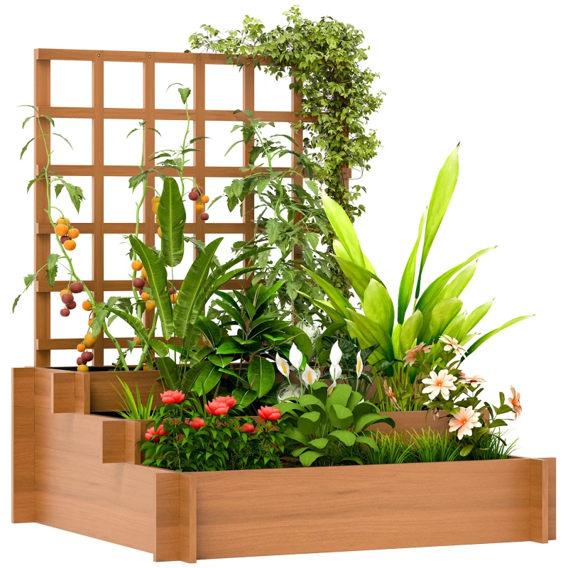 Image of Outsunny 3 Tier Wooden Garden Planters with Trellis for Vine Climbing Plants TJ Hughes 5063603005983