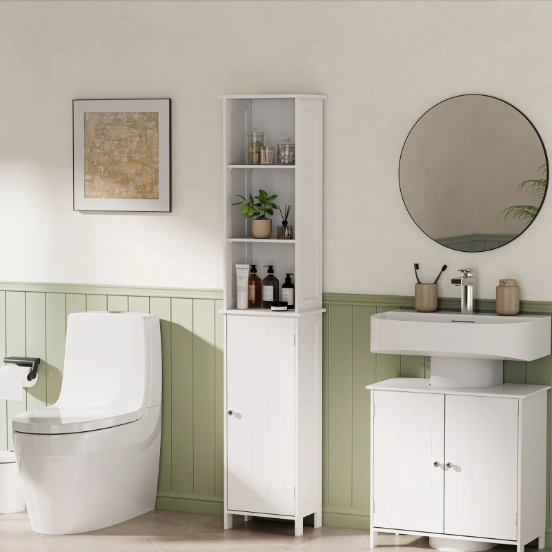 Image of VonHaus Freestanding Tall Bathroom Cabinet White