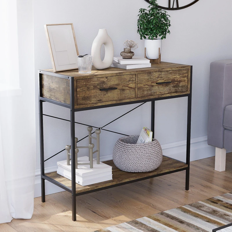 Image of Lassic Vida Designs Brooklyn 2 Drawer Console Table Dark Wood unisex 2 Drawer
