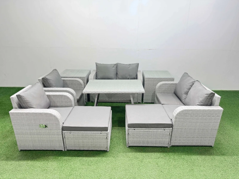 Image of Fimous 8 Seater Rattan Garden Furniture Set Outdoor Love Sofa Set Light Grey Light Grey Unisex