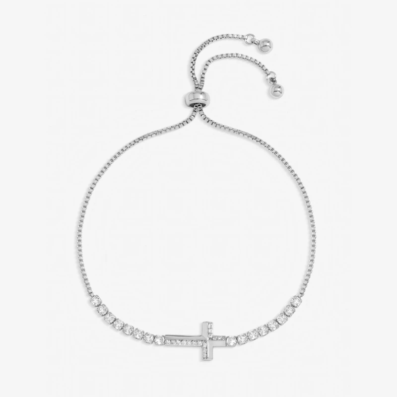 Image of Jon Richard Womens Silver Plated & Crystal Cross Toggle Bracelet Silver Female One Size