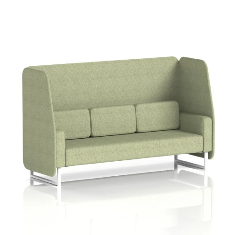 Image of Brixworth 3 Seater Open Office Booth with White Legs in Rivet Fabric - Burnish Panels and Sofa