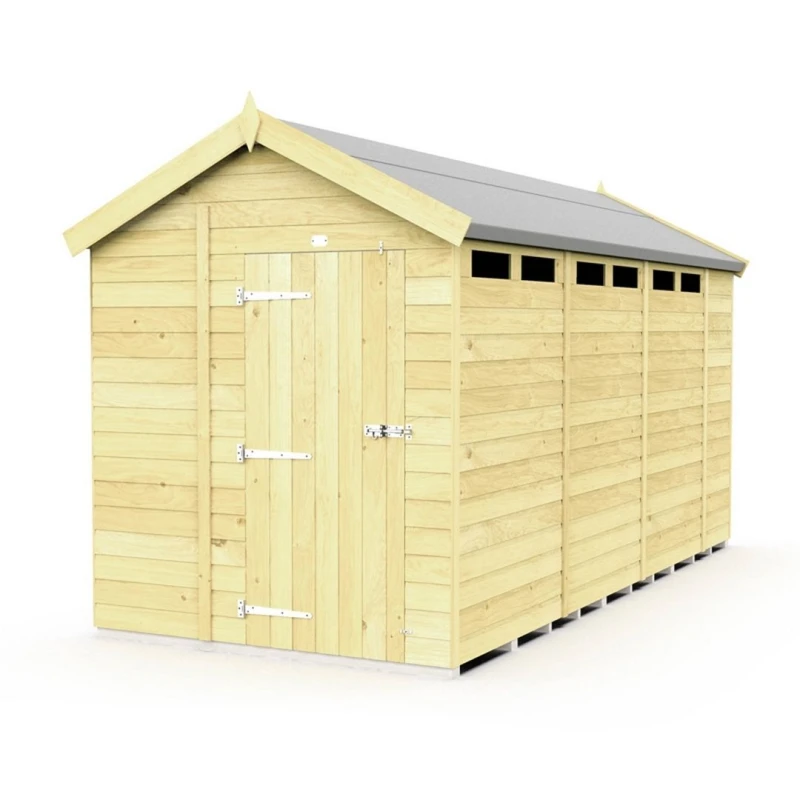 Image of Buttercup Farm 6 x 14 Feet Apex Security Shed - Single Door - L417 x W175 x H217cm in Brown Brown Unisex