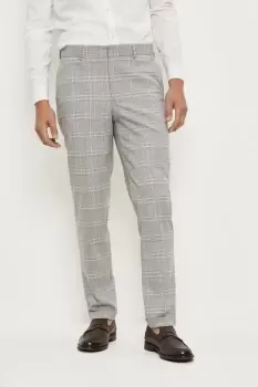 Image of Mens Slim Fit Light Grey Overcheck Suit Trousers