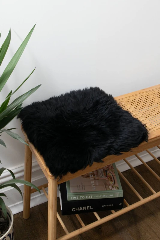 Image of Native Natural Sheepskin Chair Pad Square Black Size: 40cm x 40cm Black Unisex 40cm x 40 cm